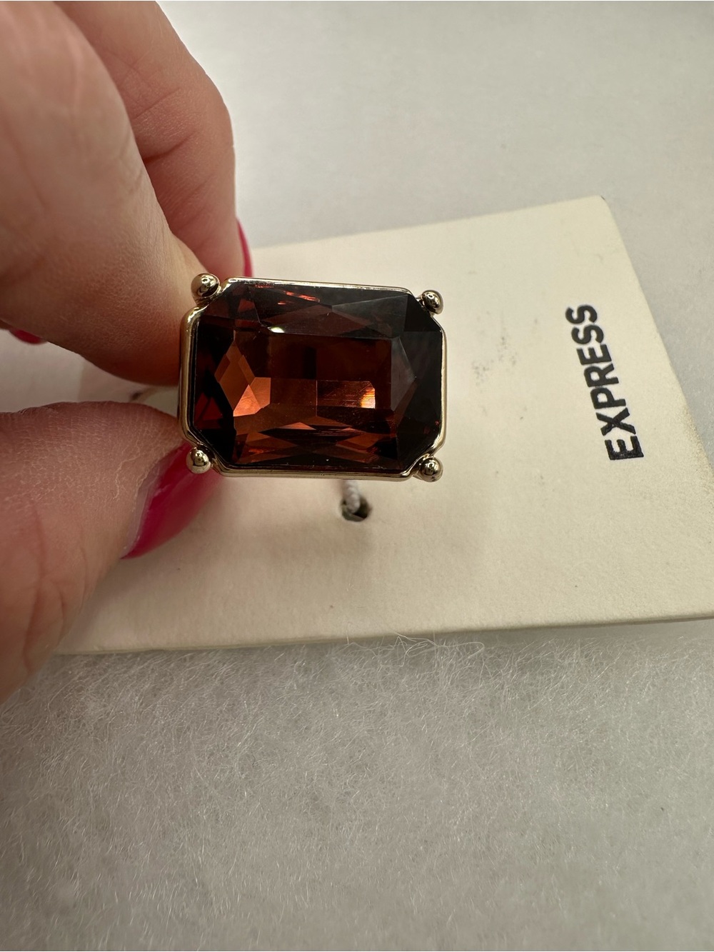 NWT Express Emerald Cut Smoky Purple Brown Statement Cocktail Ring - Size 6